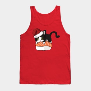 Tuxedo Cat Salmon Sushi Christmas Tank Top